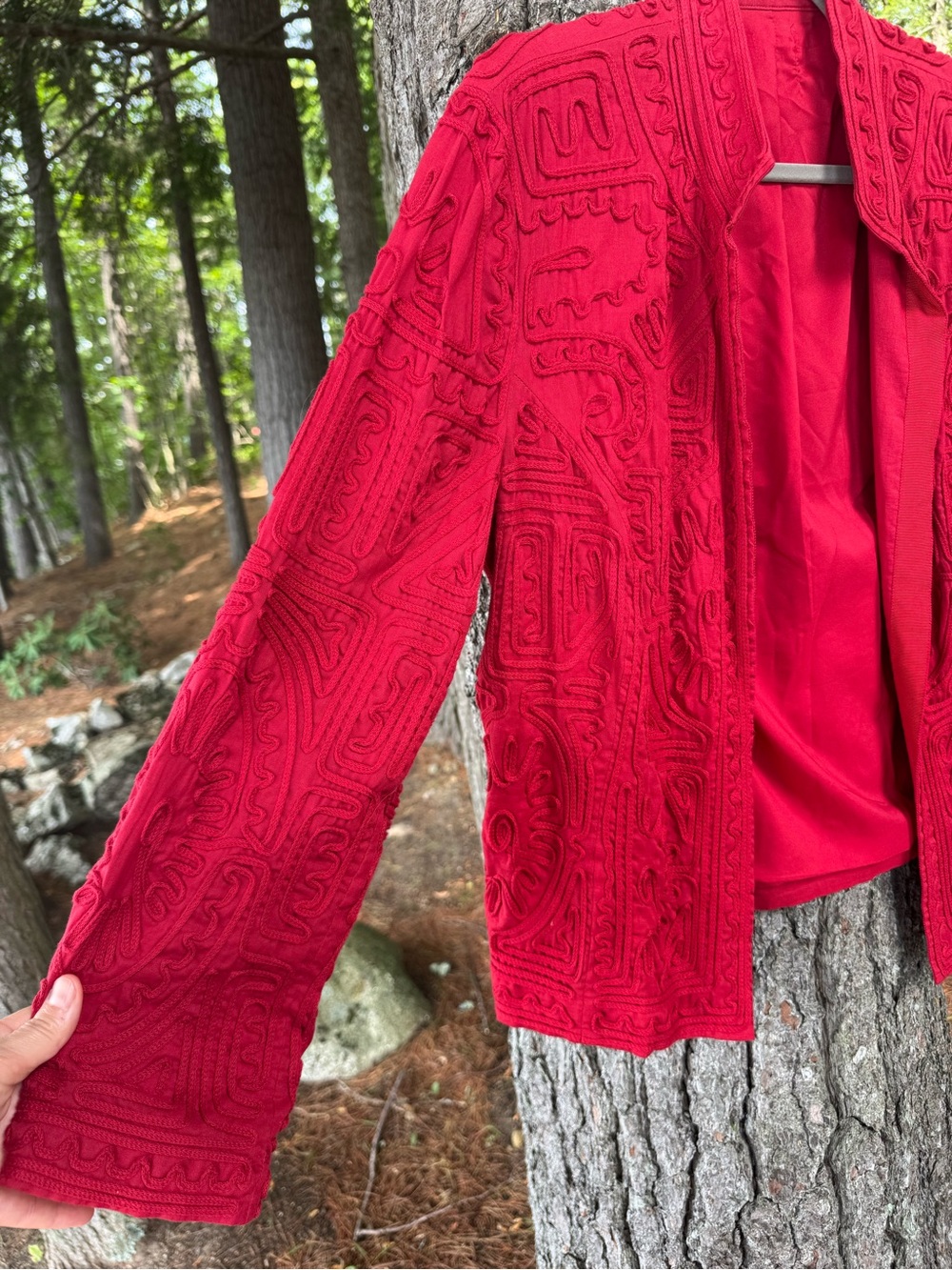 Chico's Red Ribbon Textured Jacket M/L - Picture 2 of 14